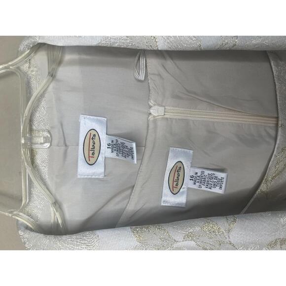 Talbots Dress and Matching Cropped Jacket Set Size 16 Ivory Gold Floral Brocade - Picture 2 of 13